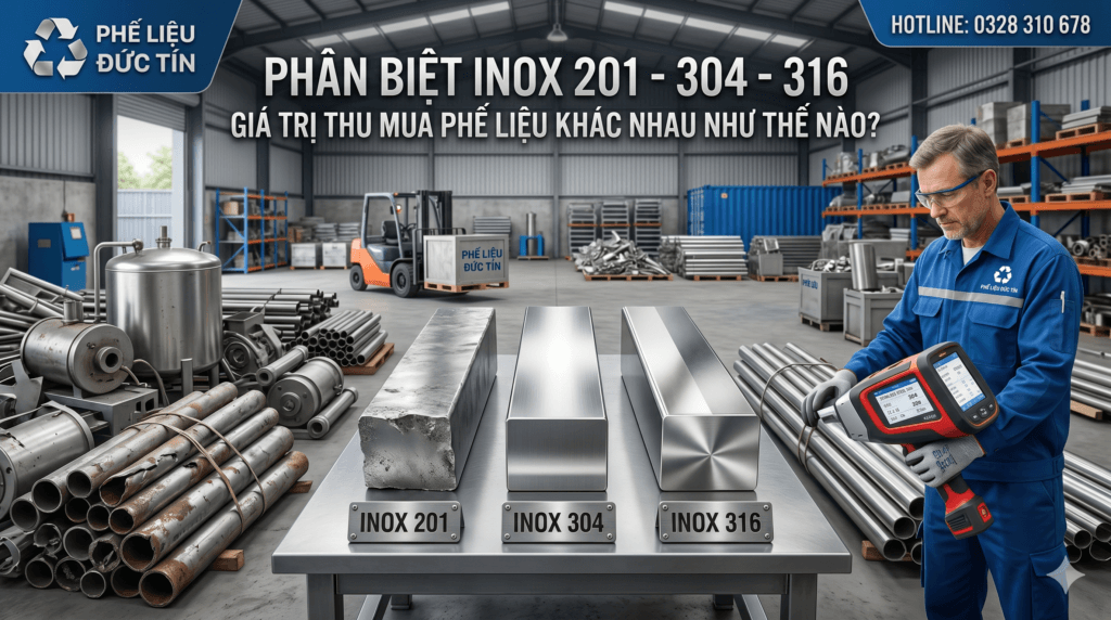 Phân biệt inox 201 304 316 trong thu mua phế liệu tại nhà xưởng công nghiệp