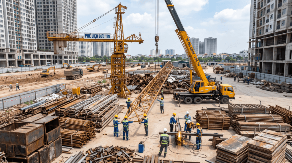 Cắt hạ cẩu tháp thu mua sắt phế liệu Hoài Đức – Đức Tín