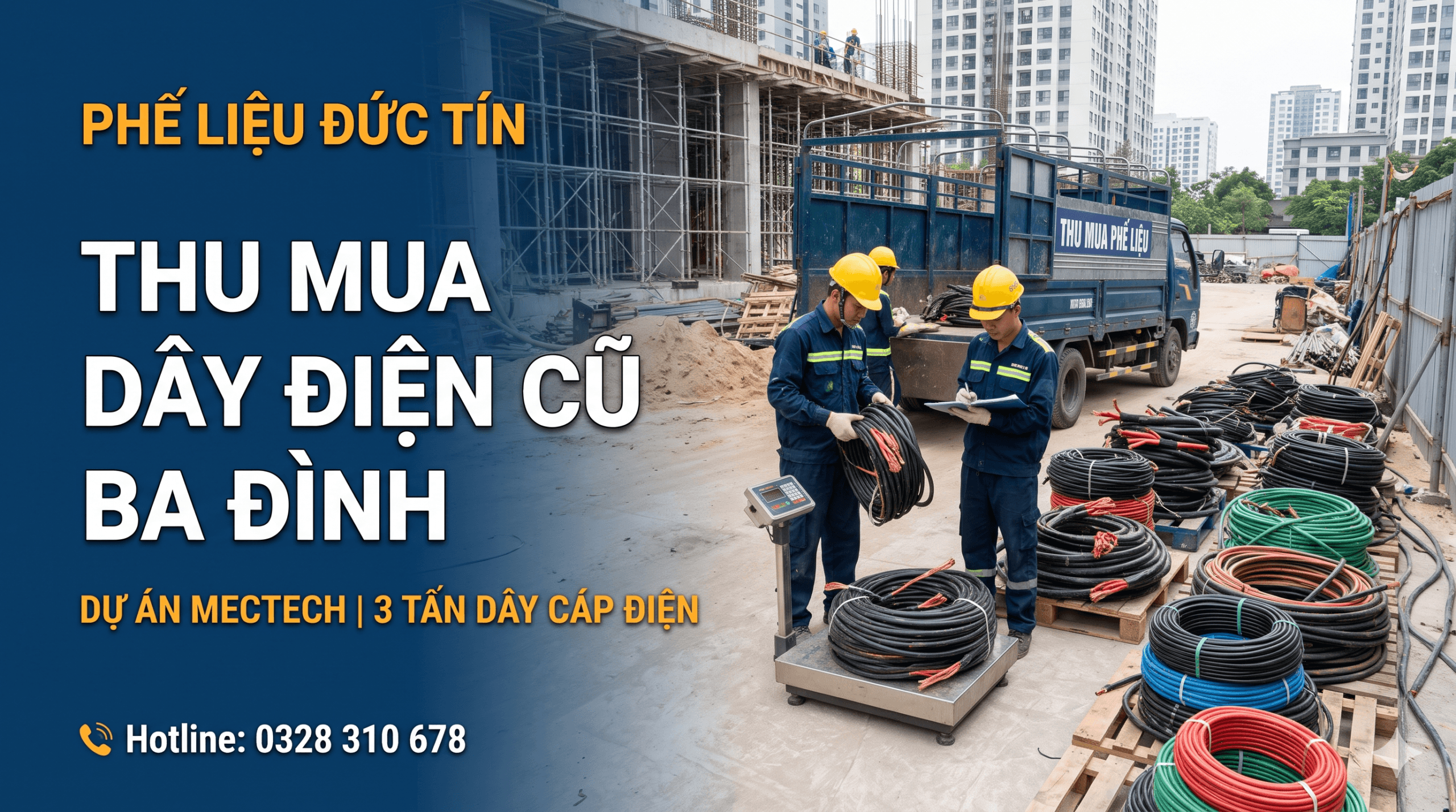 Thu mua 3 tấn dây điện cũ tại công trình MECTECH Ba Đình – Phế Liệu Đức Tín
